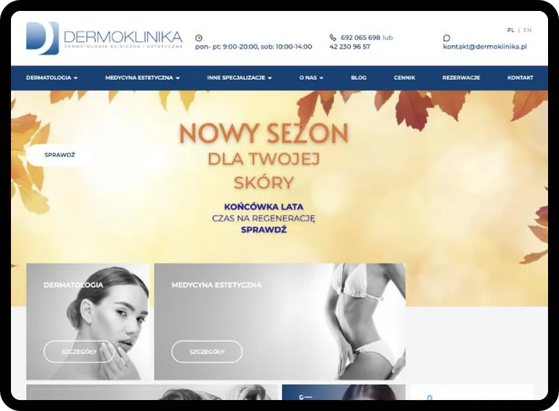 Strona kliniki medycyny estetycznej na komputerze