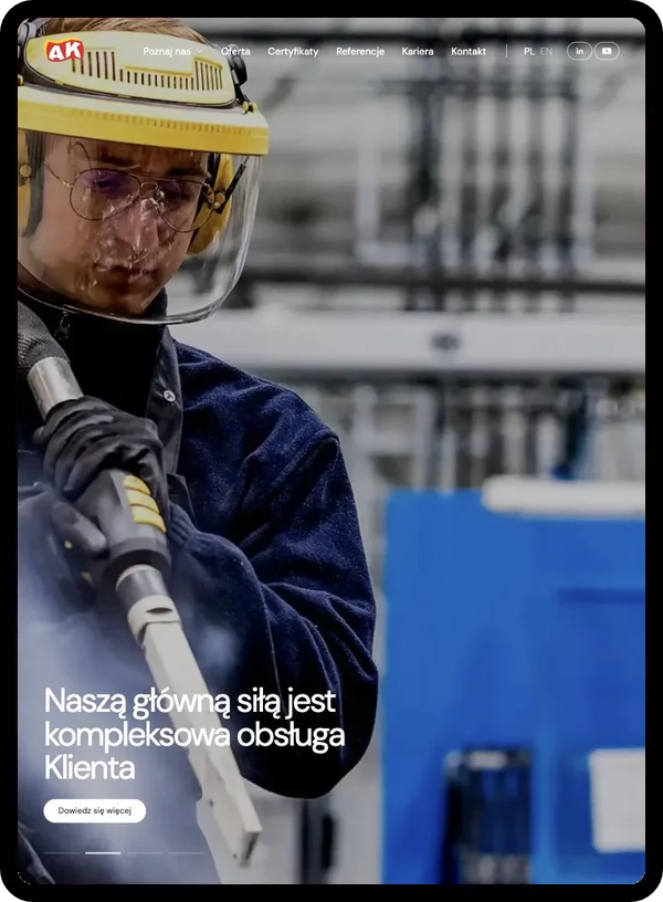 Strona firmy produkcyjnej na telefonie