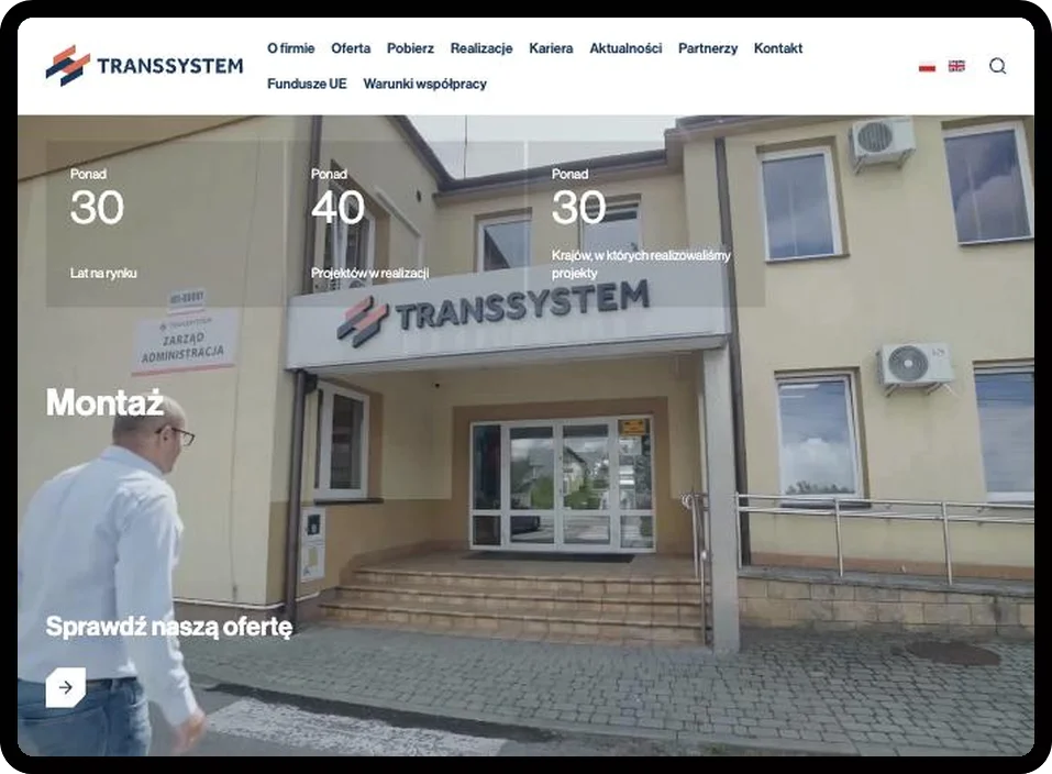 Strona Transsystem na tablecie