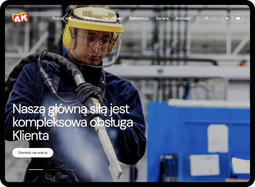 Strona firmy produkcyjnej na tablecie