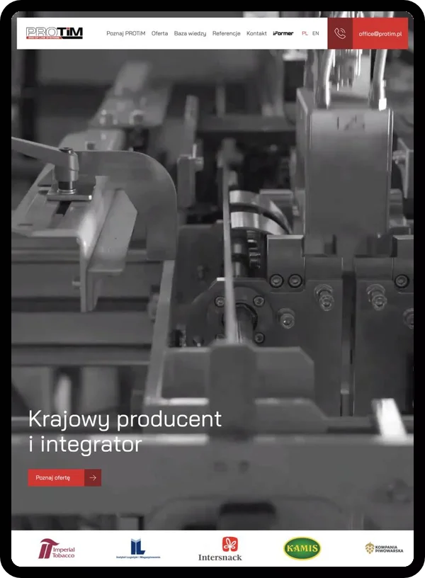 Strona firmy produkcyjnej na telefonie