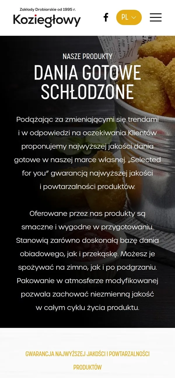 Podstrona Dania gotowe schłodzone na zd-kozieglowy.pl, wersja mobilna