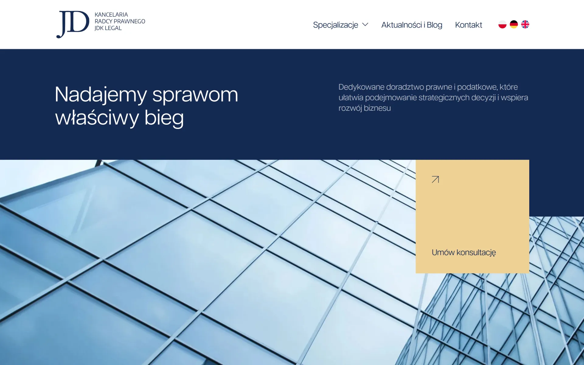 Przewijanie strony głównej jdudeklegal.pl na komputerze