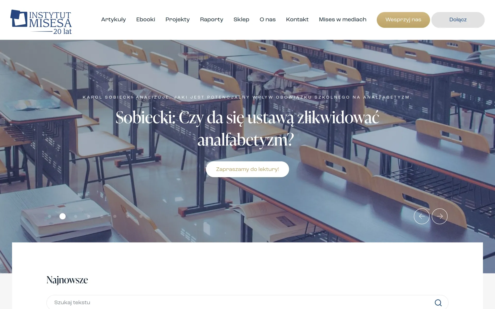 Przewijanie strony głównej mises.pl na komputerze