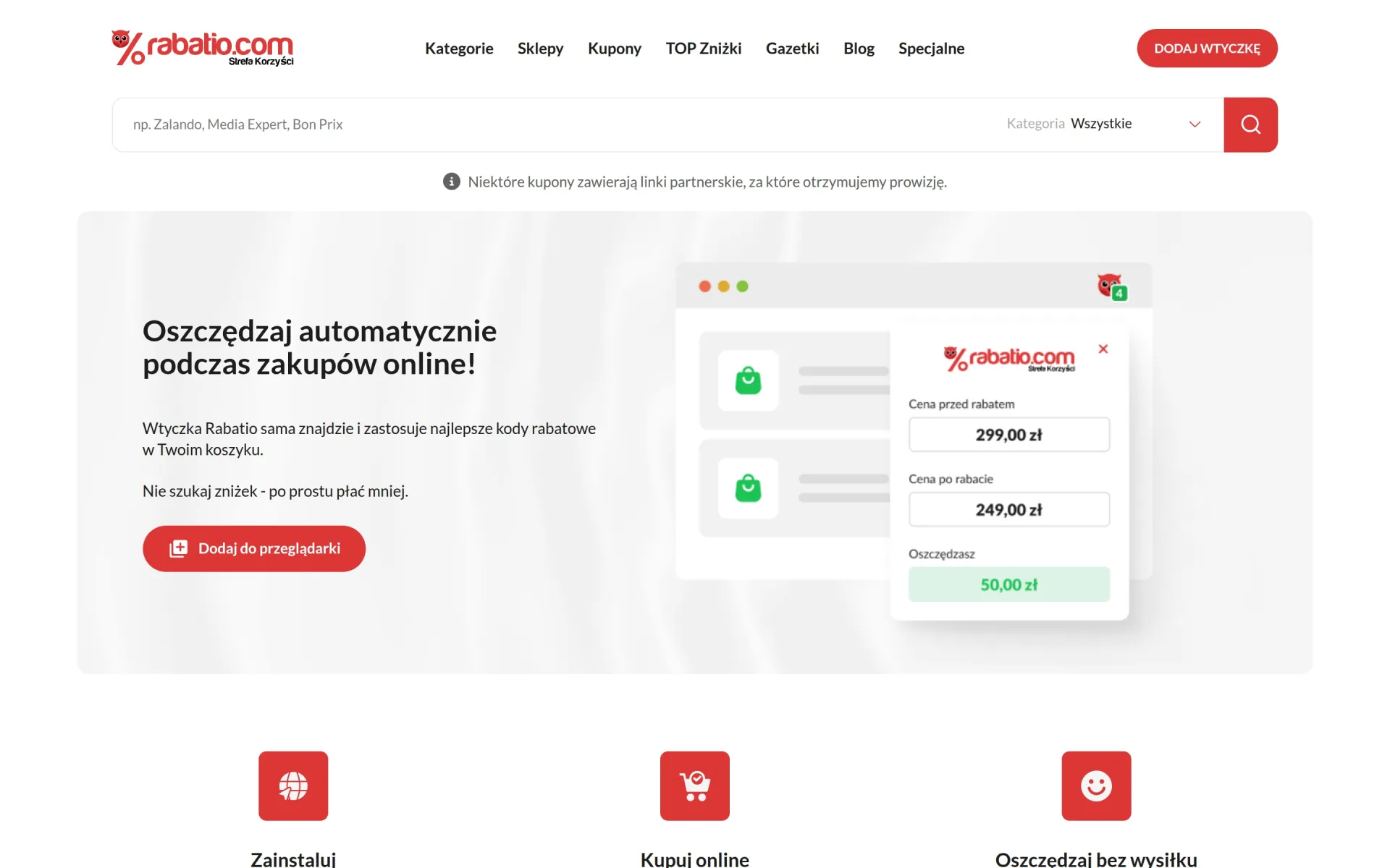 Przewijanie strony głównej rabatio.com na komputerze
