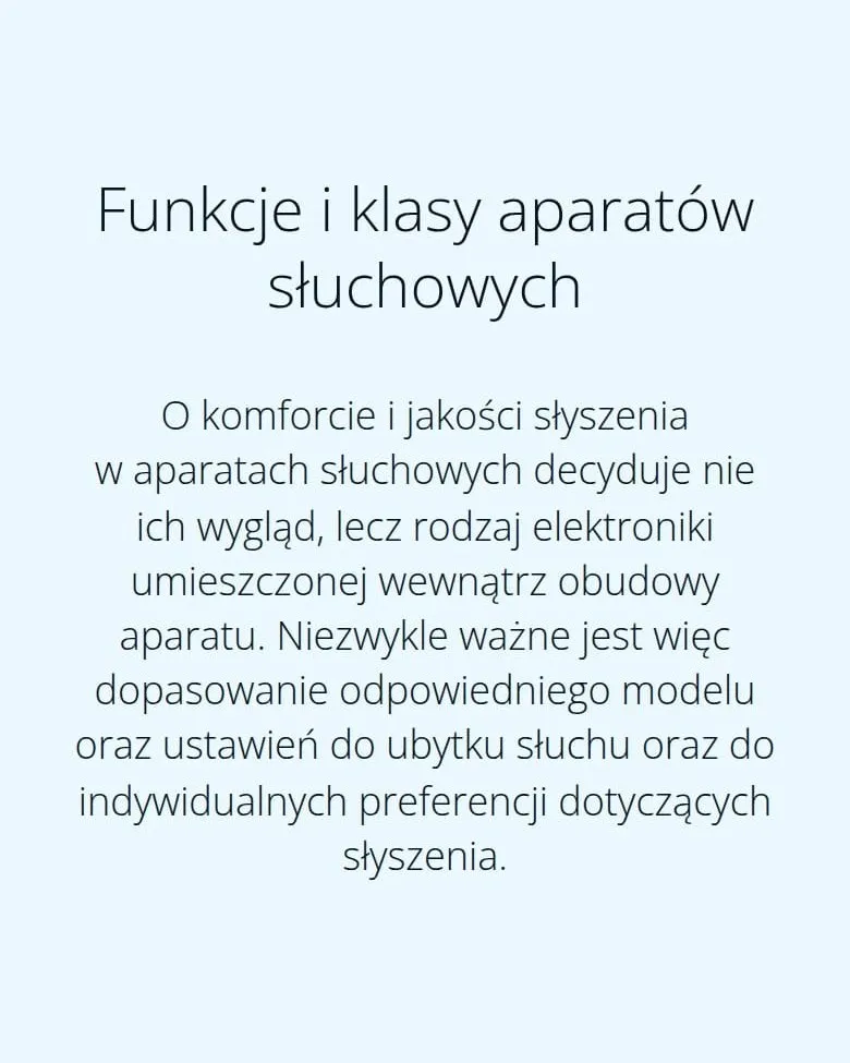Sekcja o funkcjach i klasach aparatów słuchowych, wersja mobilna