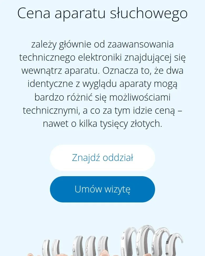 Sekcja o cenie aparatu słuchowego, wersja mobilna