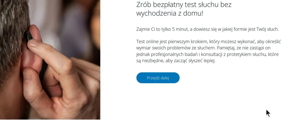 Test słuchu online na audiofon.com.pl z pytaniami o słyszenie na co dzień
