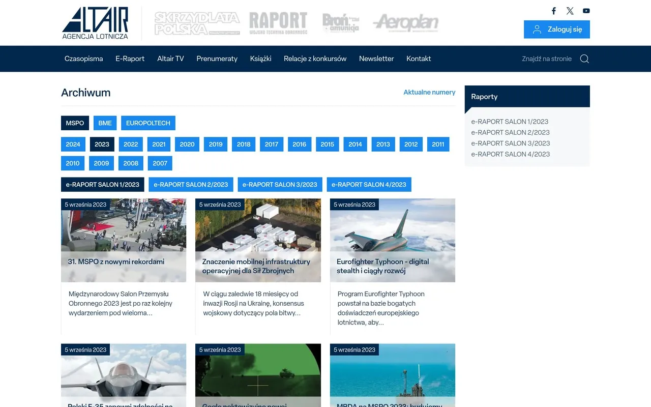 E-raporty na altair.com.pl: numery e-RAPORT SALON 2024 i archiwum według lat