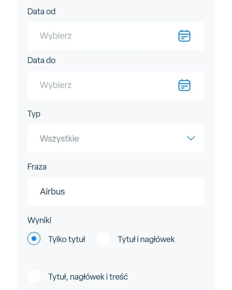 Filtry wyszukiwarki altair.com.pl na telefonie