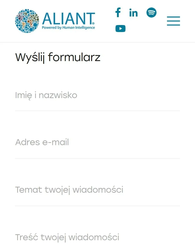 Formularz kontaktowy kancelarii Aliant na telefonie
