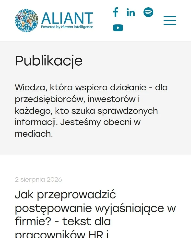 Dział „Publikacje” kancelarii Aliant na telefonie