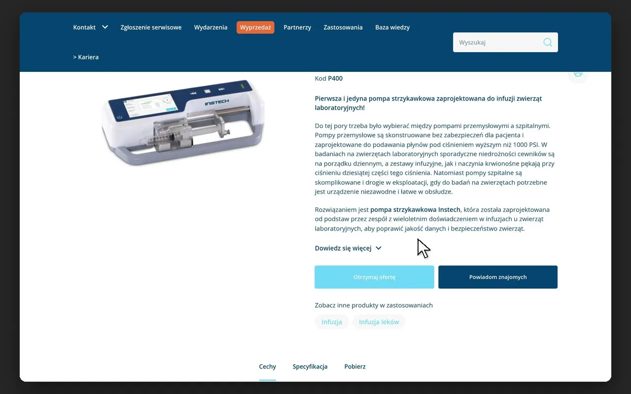 Karta produktu z przyciskiem „Otrzymaj ofertę” na animalab.pl