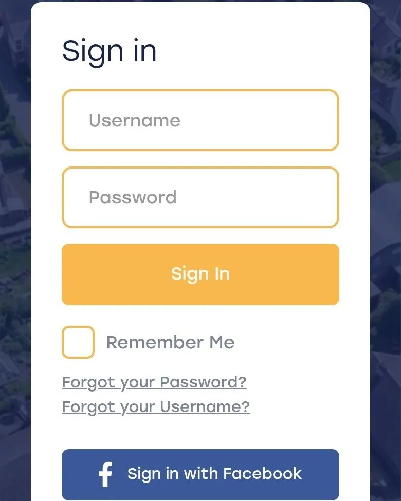 Formularz „Sign in” z logowaniem przez Facebook na telefonie