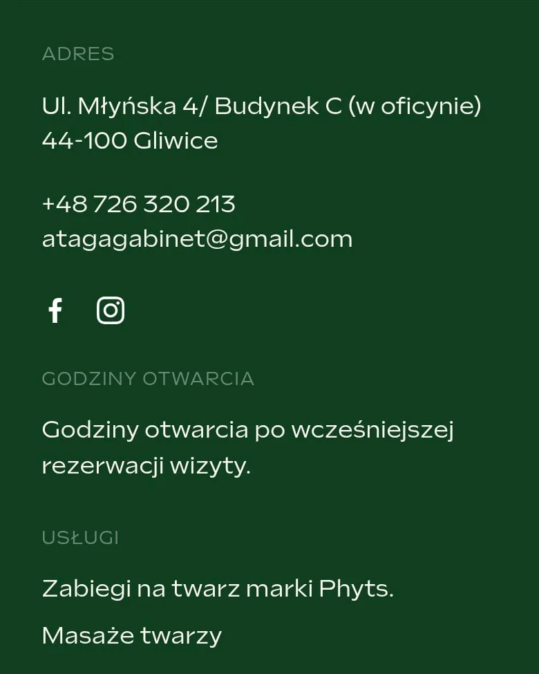 Adres, telefon i godziny otwarcia w stopce na telefonie