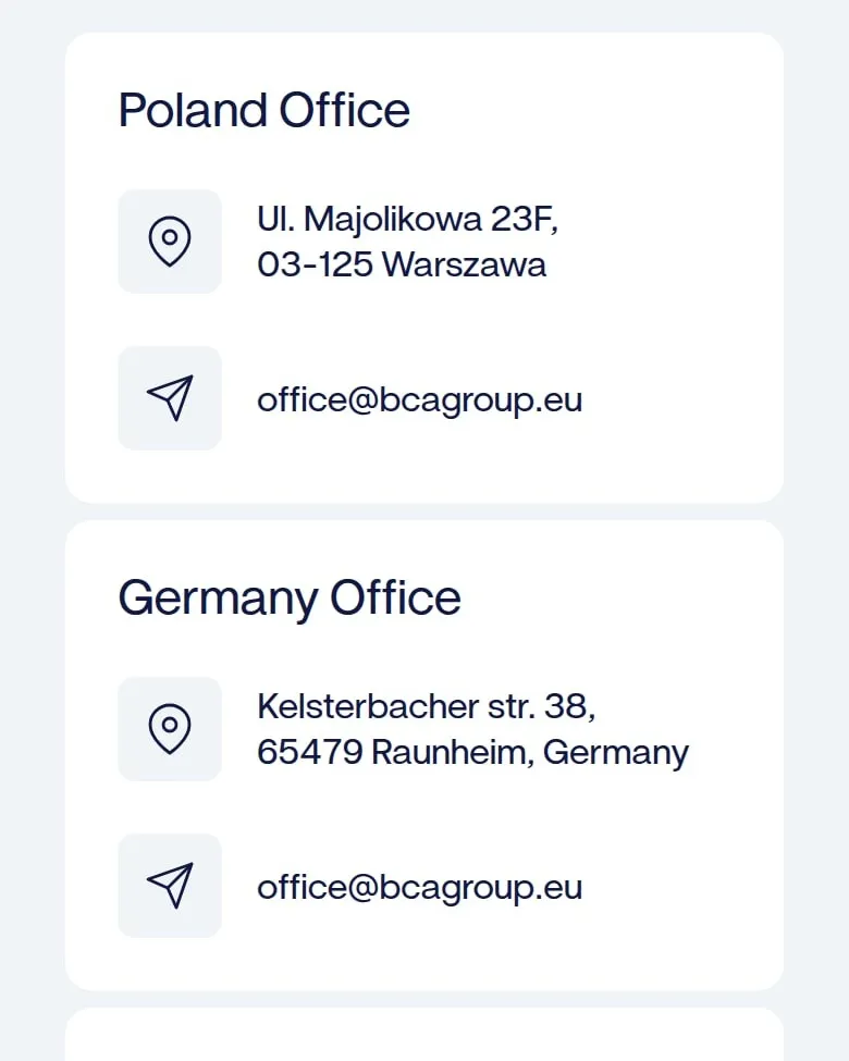 Biura w Polsce i Niemczech na podstronie kontaktu na telefonie