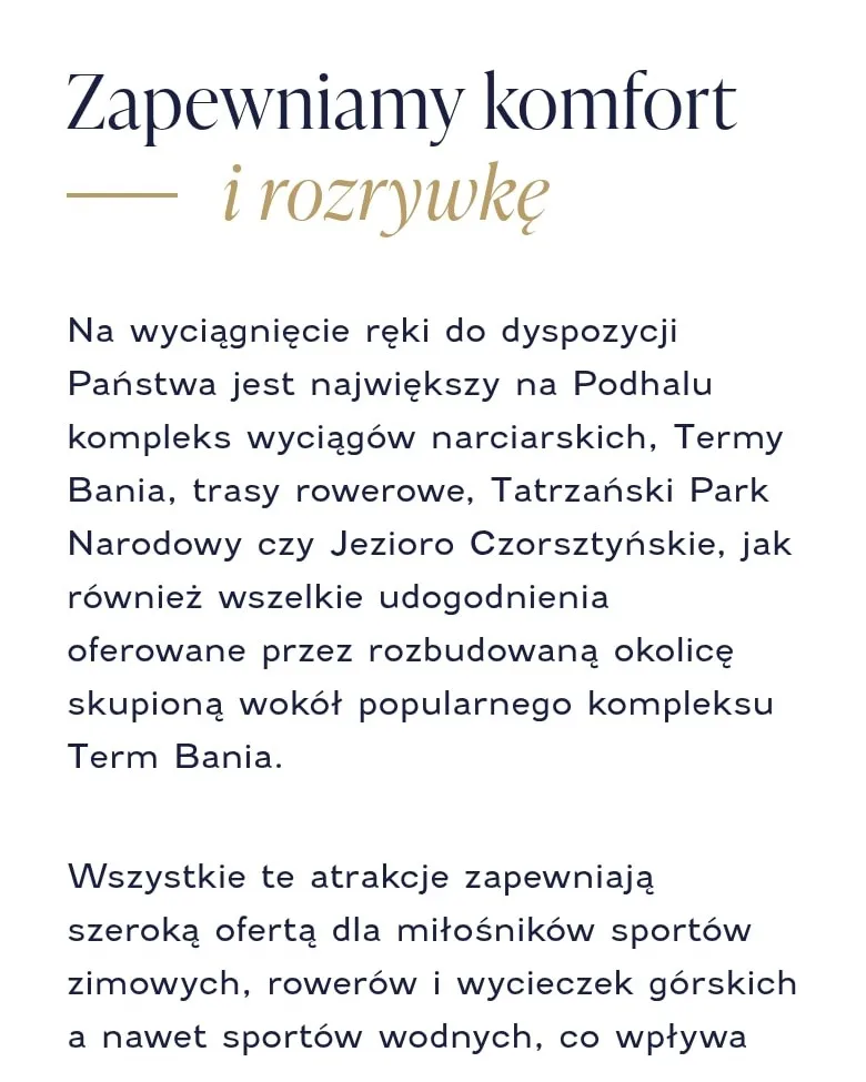 Sekcja „Zapewniamy komfort i rozrywkę” na telefonie
