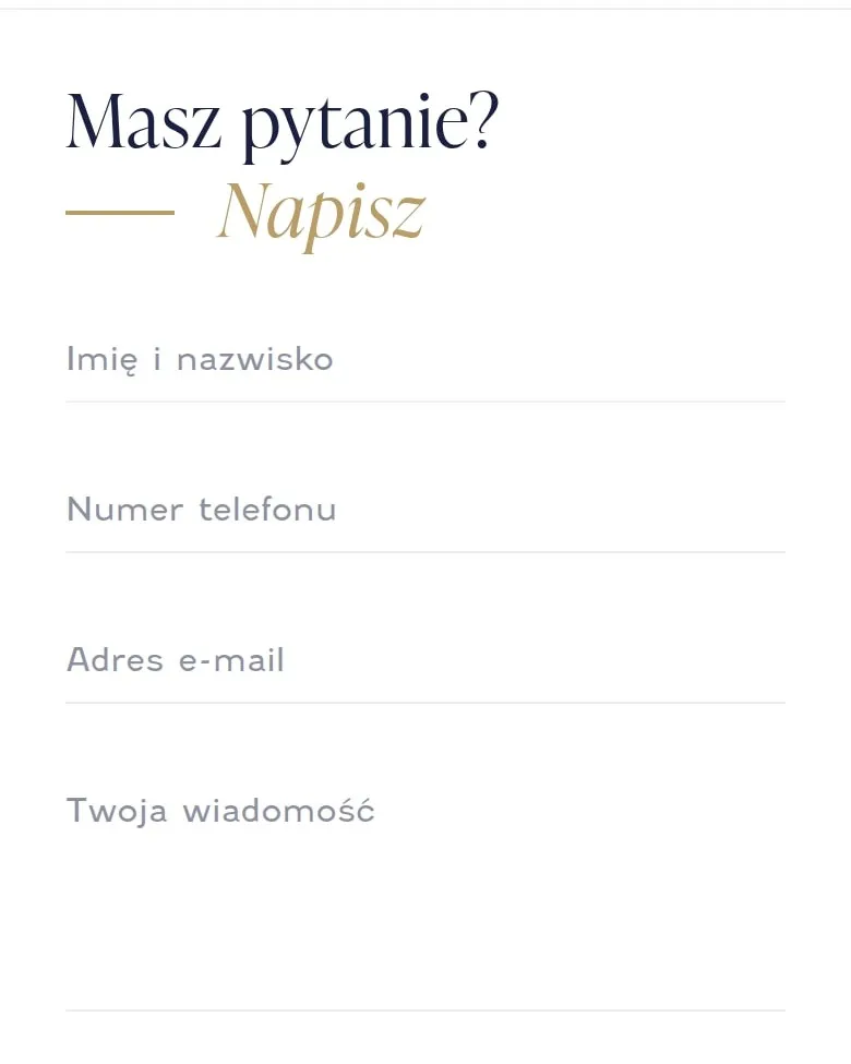 Formularz „Masz pytanie? Napisz” na podstronie kontaktu na telefonie