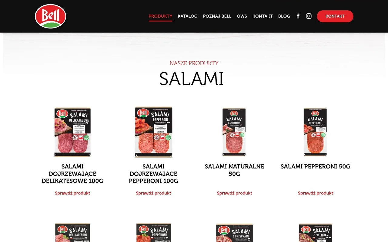 Lista produktów w kategorii Salami i karta produktu z wartościami odżywczymi