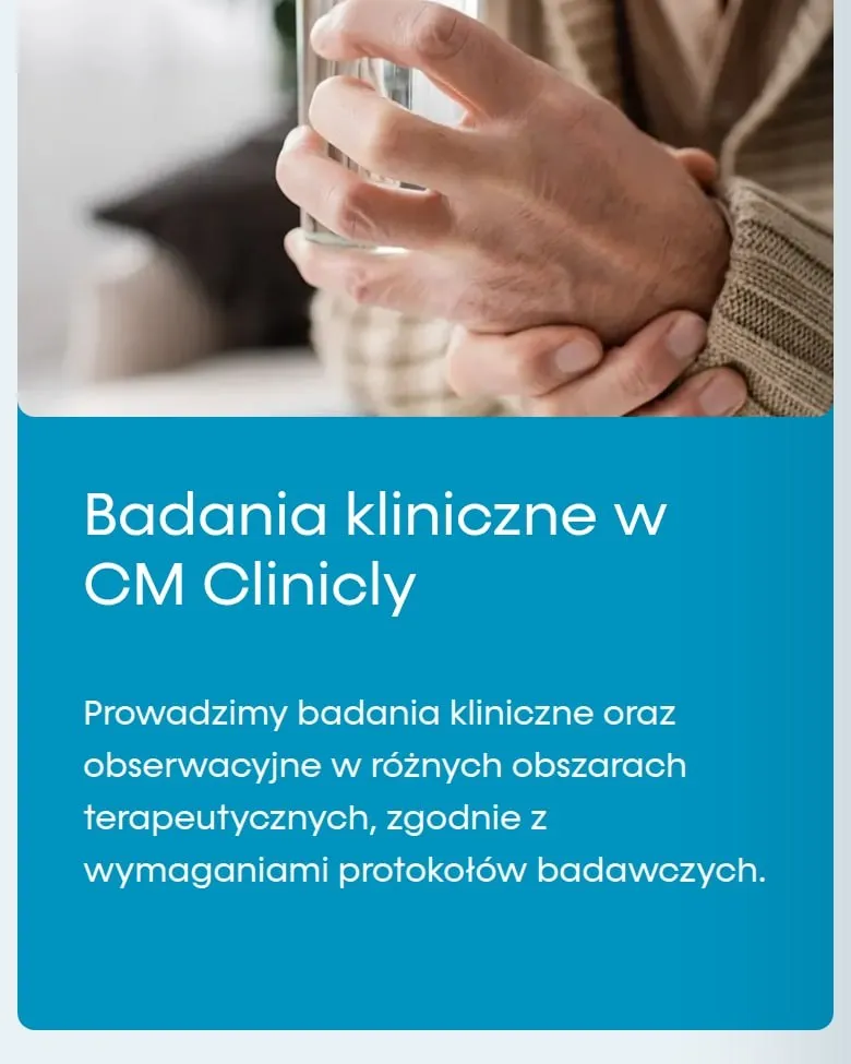 Podstrona Badania kliniczne w CM Clinicly na telefonie