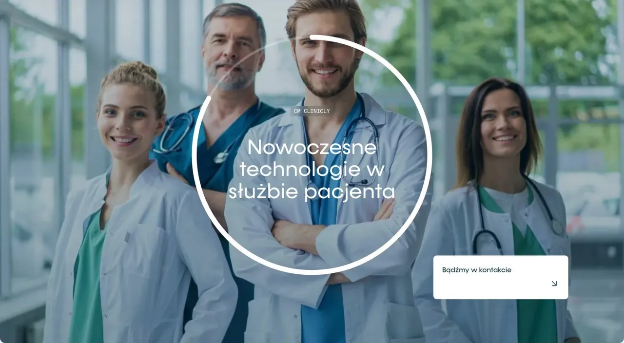 Sekcja z okręgiem postępu i hasłem Nowoczesne technologie w służbie pacjenta na clinicly.eu