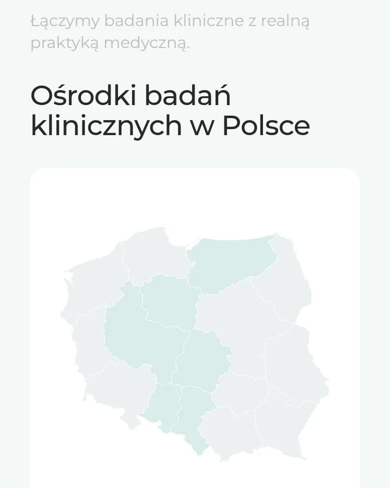 Mapa ośrodków badań klinicznych na telefonie
