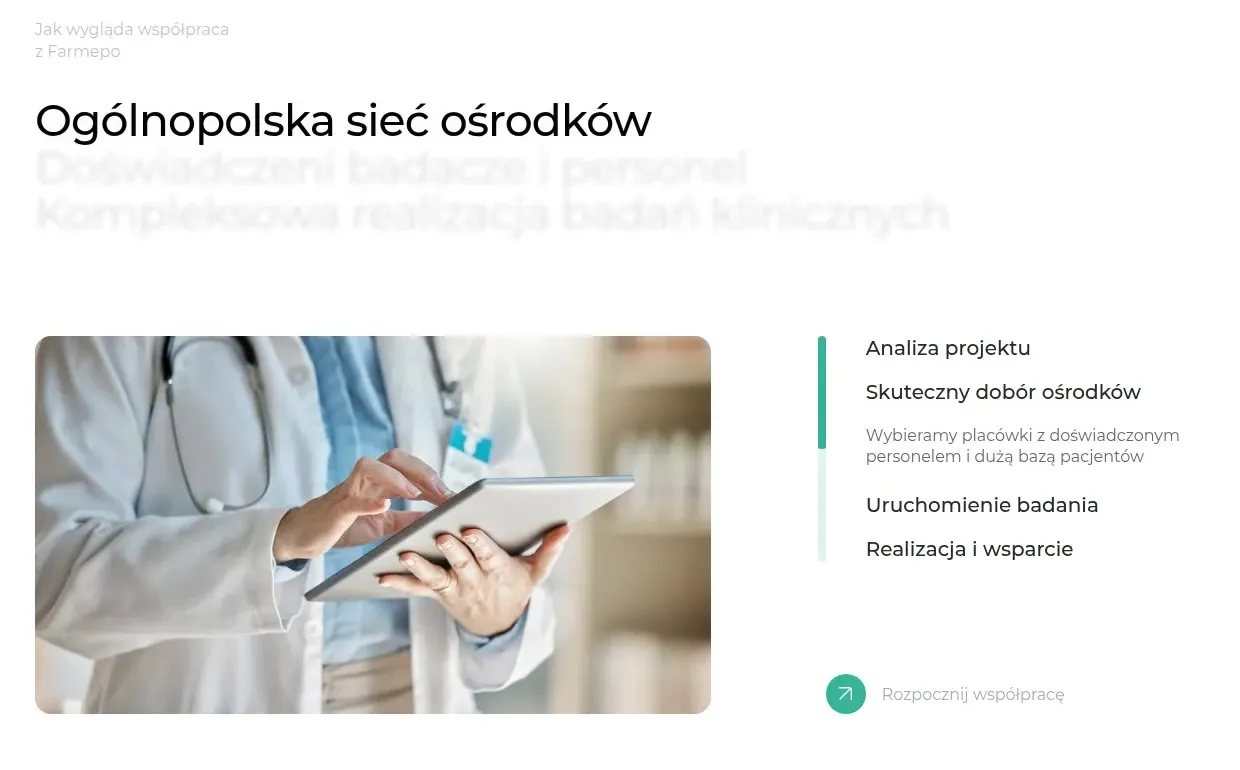 Sekcja Jak wygląda współpraca z Farmepo: etapy od analizy projektu po realizację i wsparcie