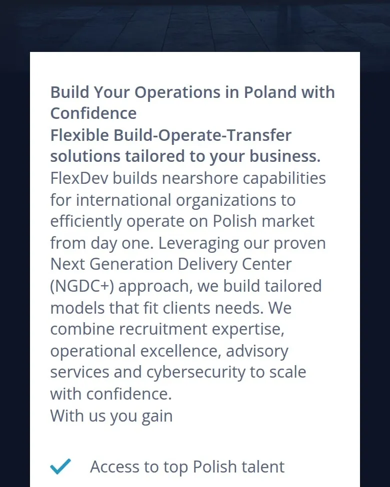 Podstrona BOT (Build-Operate-Transfer) na telefonie