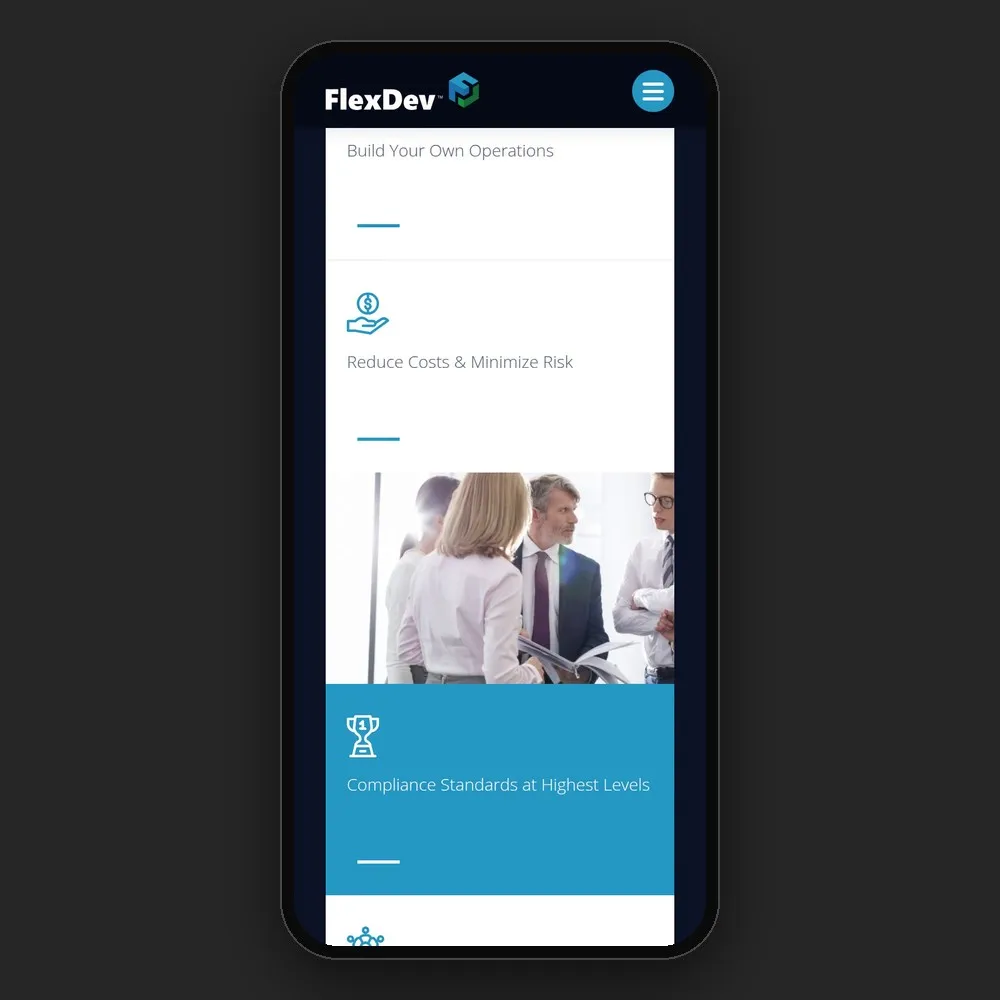 Podstrona NGDC+ na flexdevgroup.com na telefonie