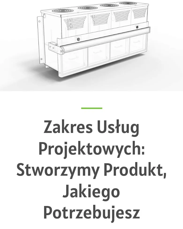 Sekcja „Zakres usług projektowych” z wizualizacją produktu na telefonie