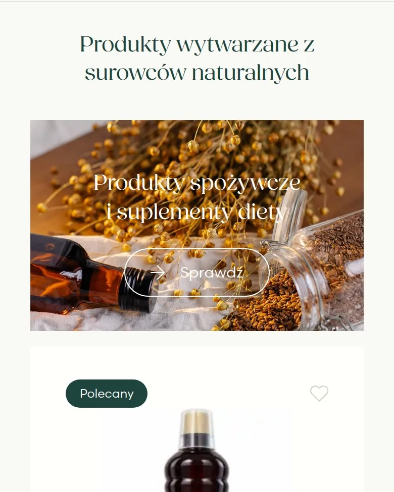 Sekcja „Produkty wytwarzane z surowców naturalnych” na telefonie