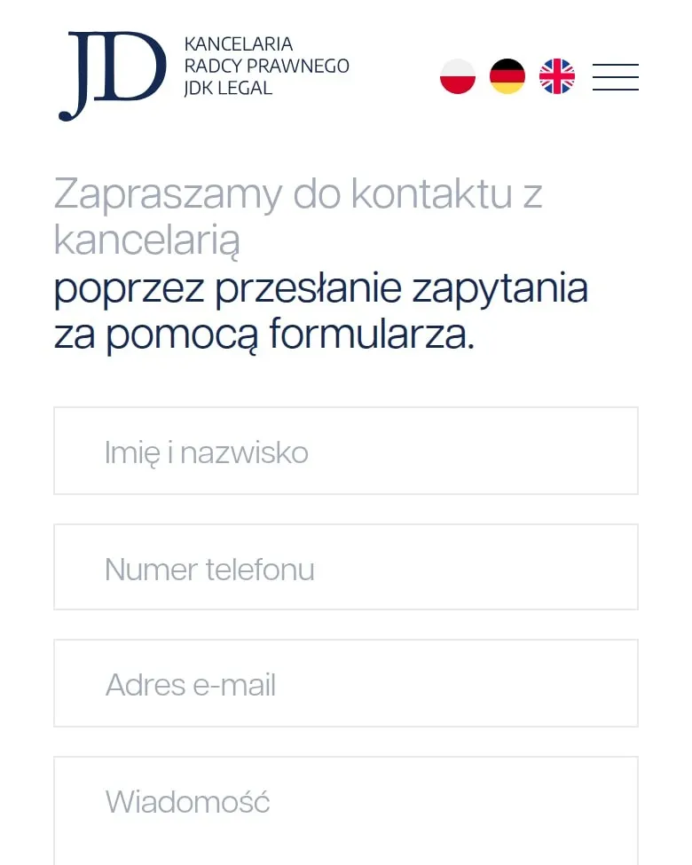 Formularz kontaktowy kancelarii na telefonie