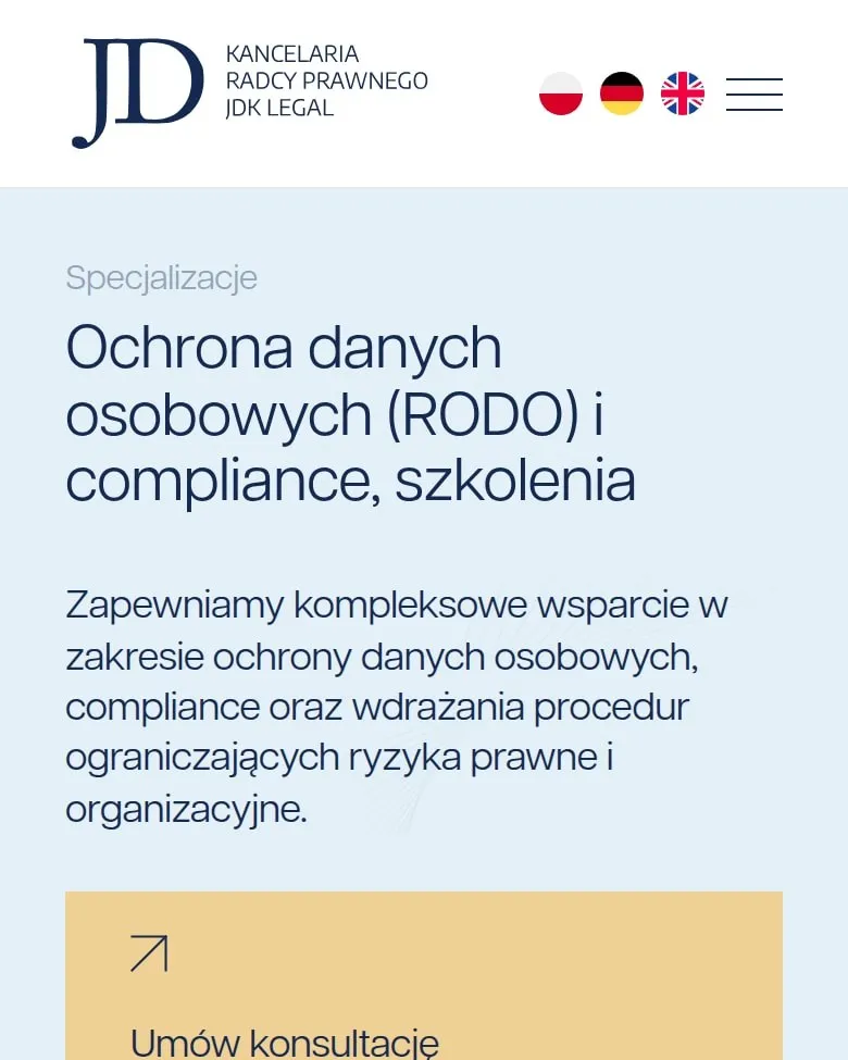 Podstrona specjalizacji RODO i compliance na telefonie