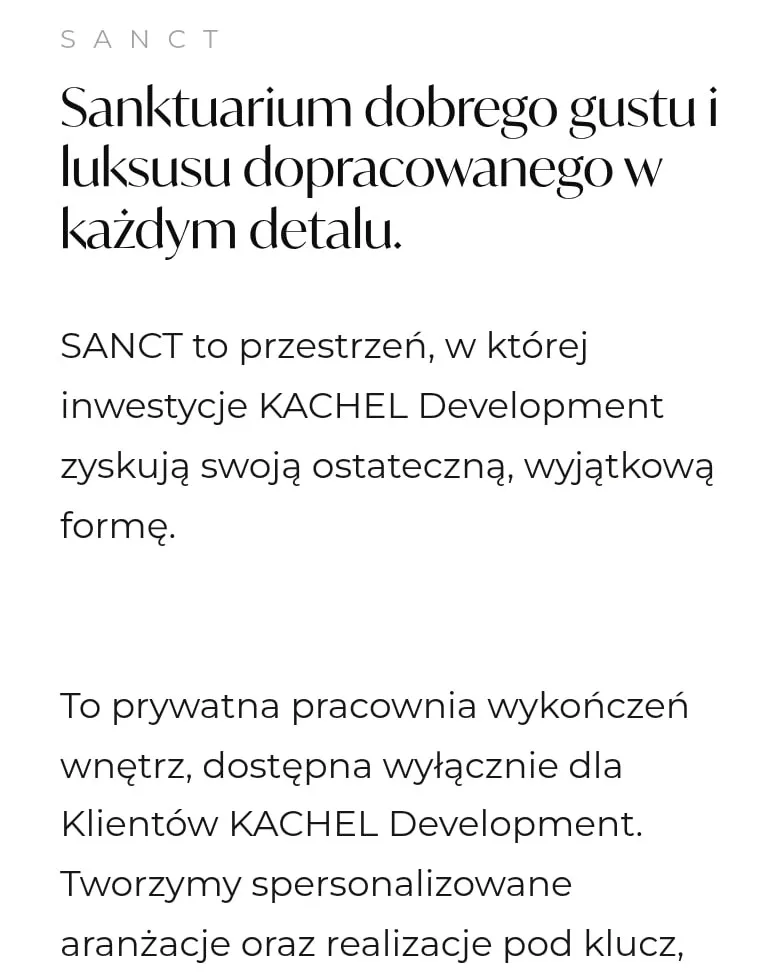 Podstrona pracowni wnętrz SANCT na telefonie