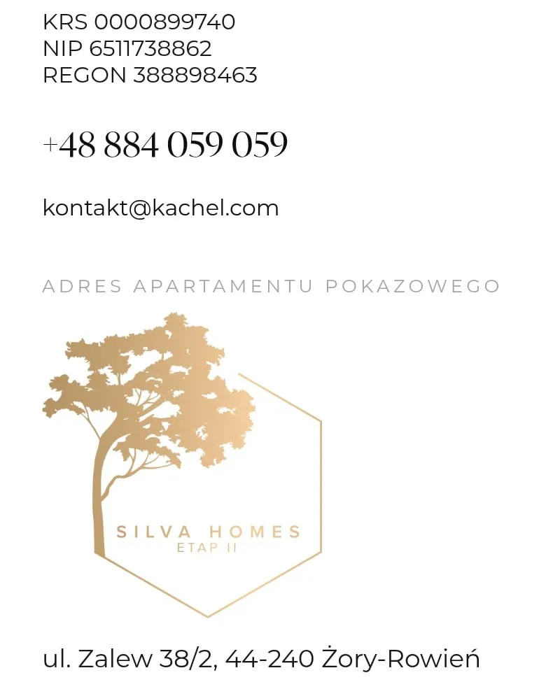 Dane kontaktowe i adres domu pokazowego na telefonie