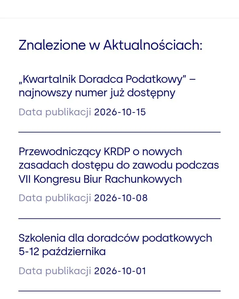 Wyniki wyszukiwania w grupie Aktualności na telefonie