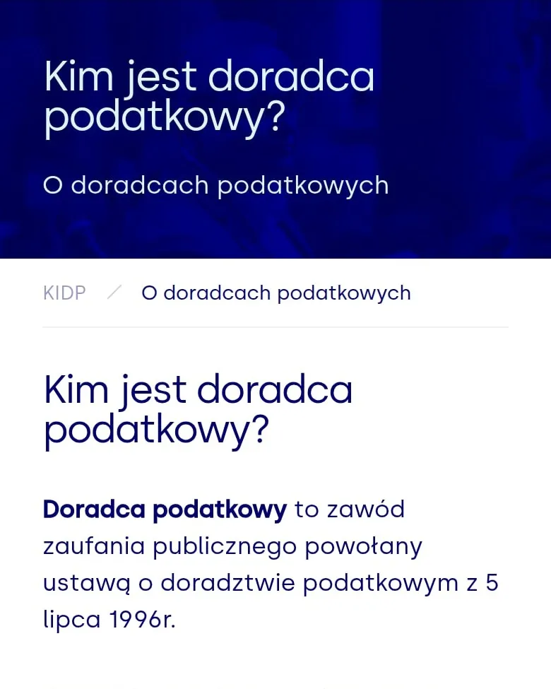 Podstrona Kim jest doradca podatkowy na kidp.pl na telefonie