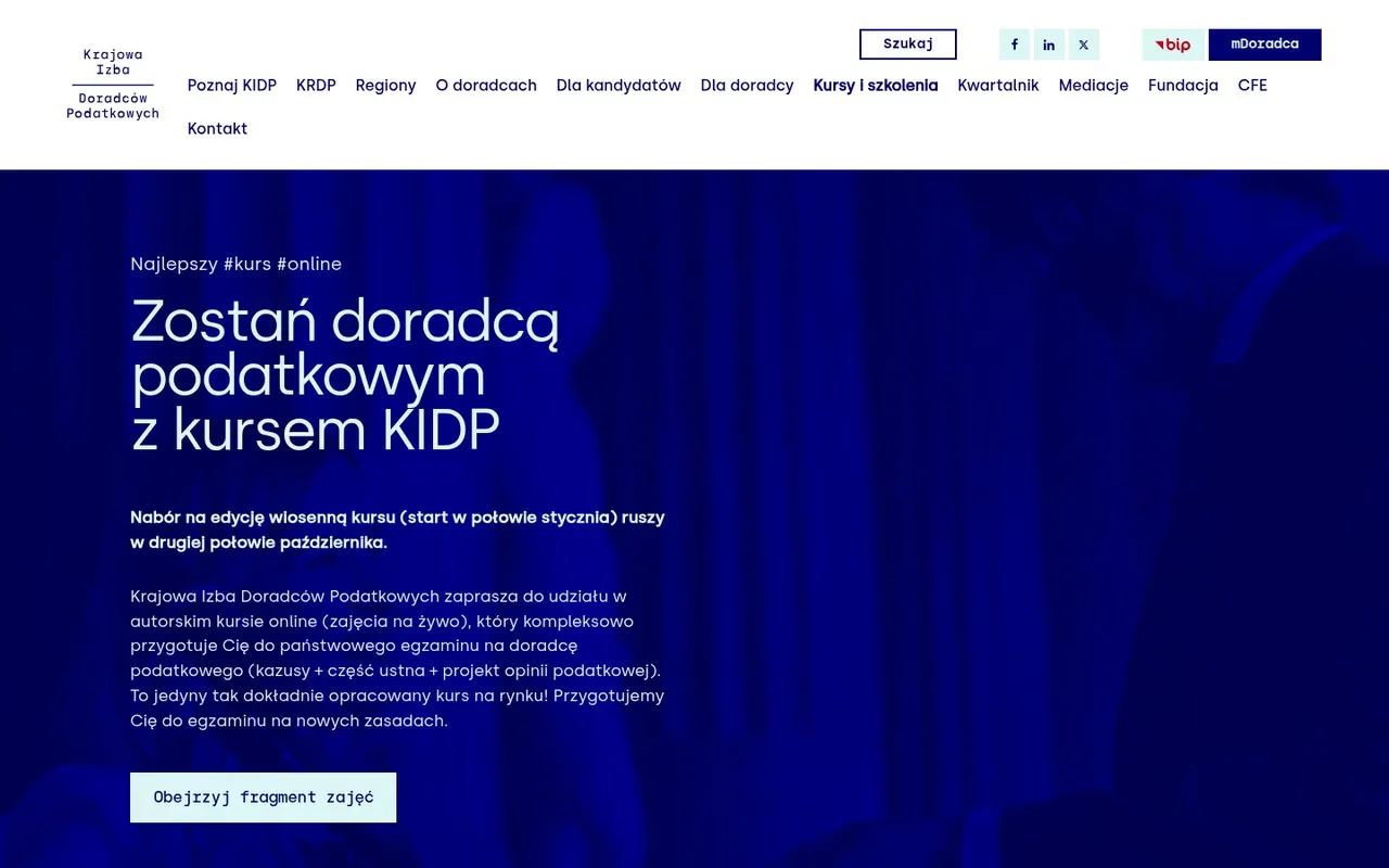 Podstrona kursu KIDP dla kandydatów na doradców podatkowych na komputerze