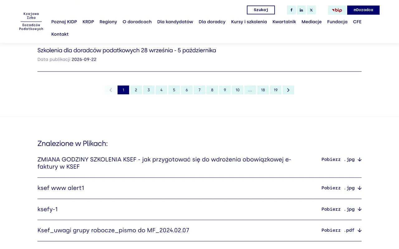 Wyszukiwarka kidp.pl: wyniki dla frazy KSeF w grupach Aktualności i Pliki
