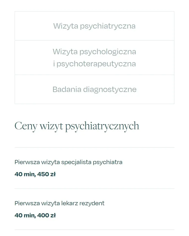 Zakładki cennika na telefonie
