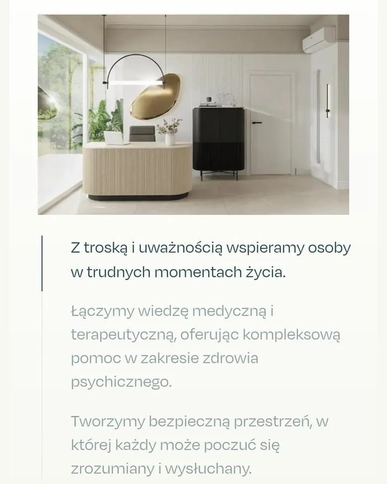 Zdjęcie gabinetu i opis na stronie głównej, wersja mobilna