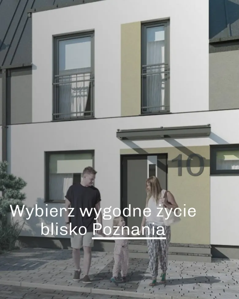 Podstrona „Inwestycja” z hasłem „Wybierz wygodne życie blisko Poznania” na telefonie
