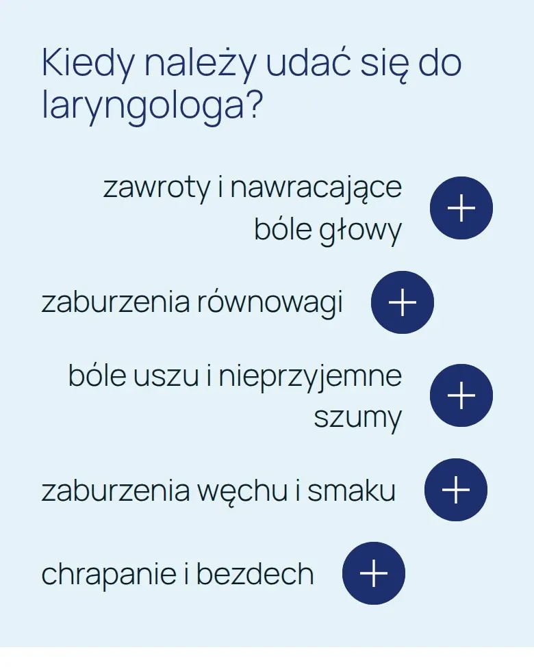 Sekcja „Kiedy należy udać się do laryngologa?” na telefonie