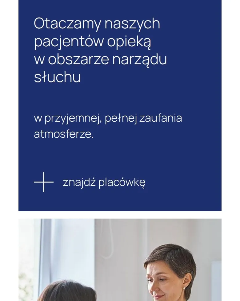 Kafel „Otaczamy naszych pacjentów opieką w obszarze narządu słuchu” na telefonie