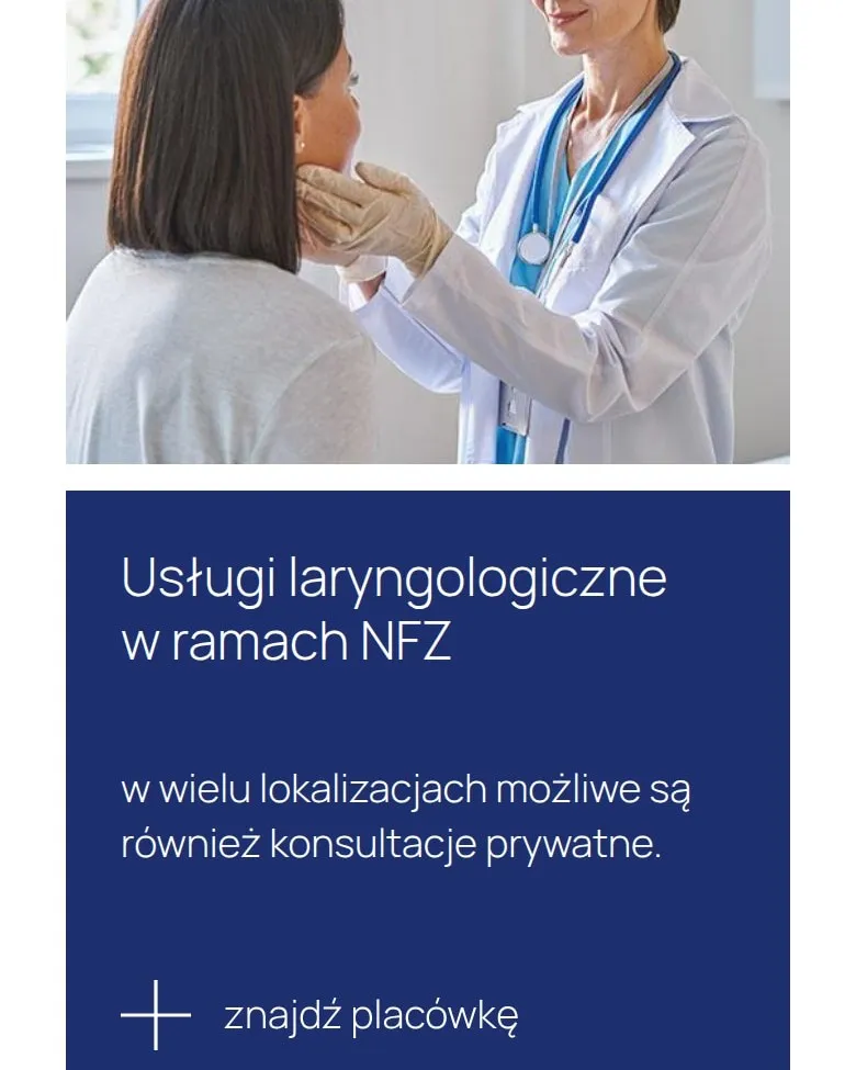 Kafel „Usługi laryngologiczne w ramach NFZ” na telefonie