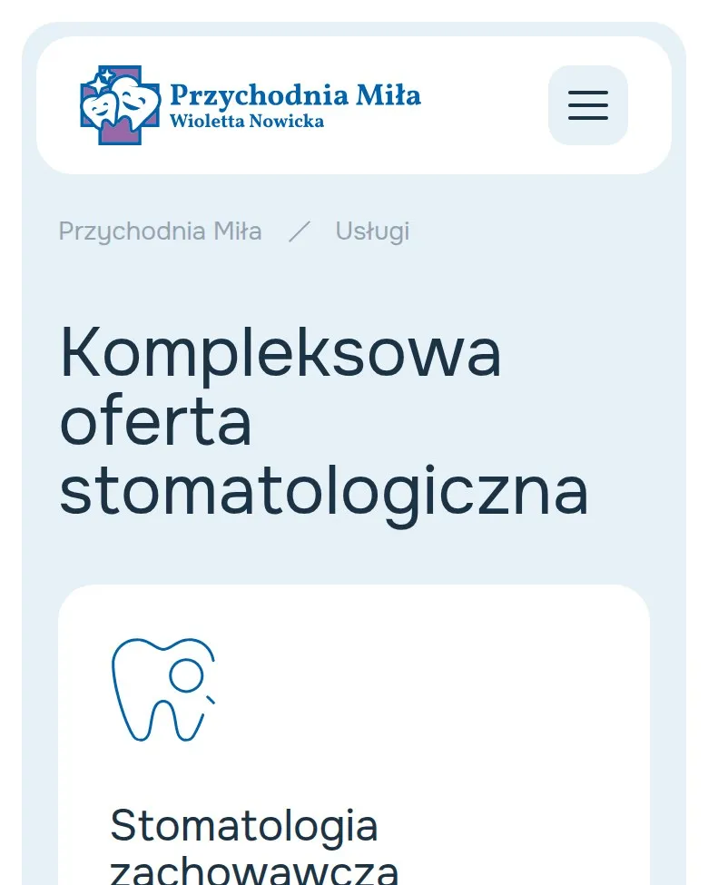 Podstrona Usługi na telefonie