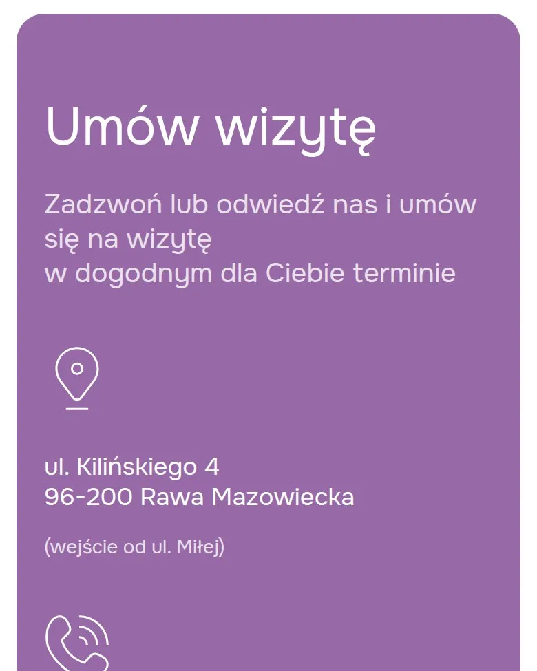 Sekcja Umów wizytę z adresem na telefonie