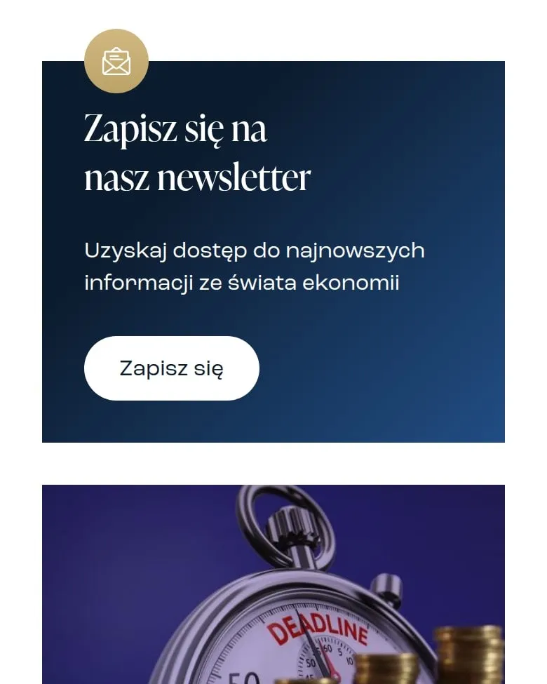 Zapis do newslettera na liście artykułów mises.pl na telefonie
