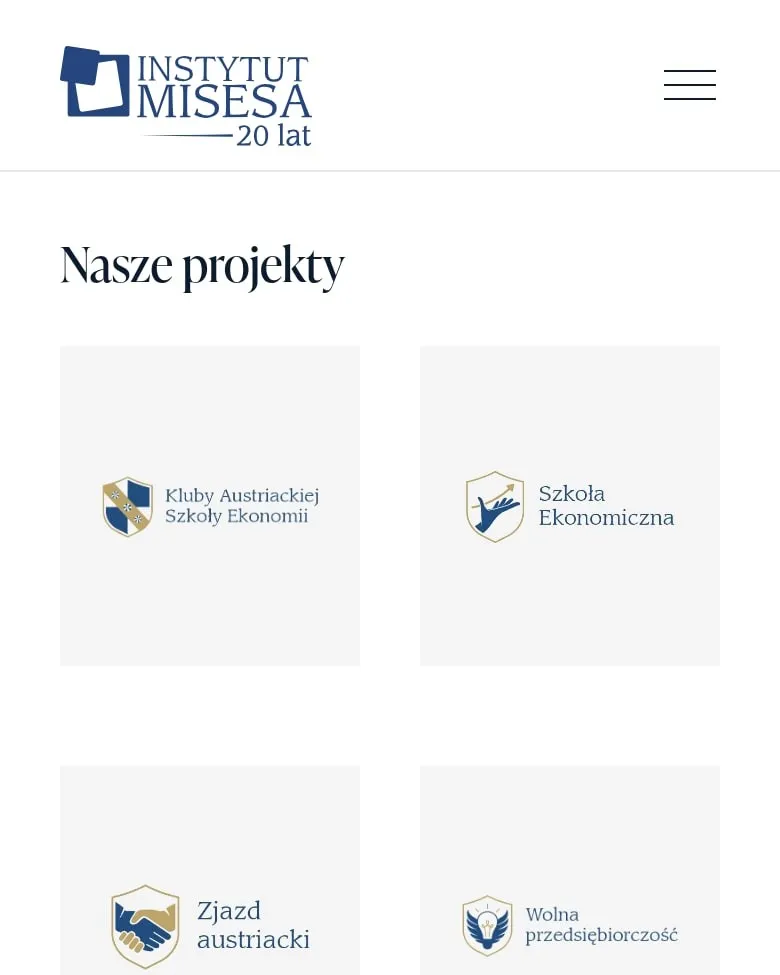 Strona „Projekty” Instytutu Misesa na telefonie