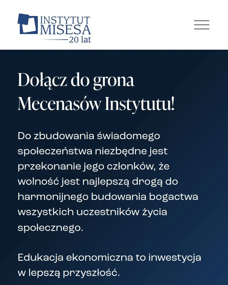 Strona wsparcia Instytutu Misesa na telefonie